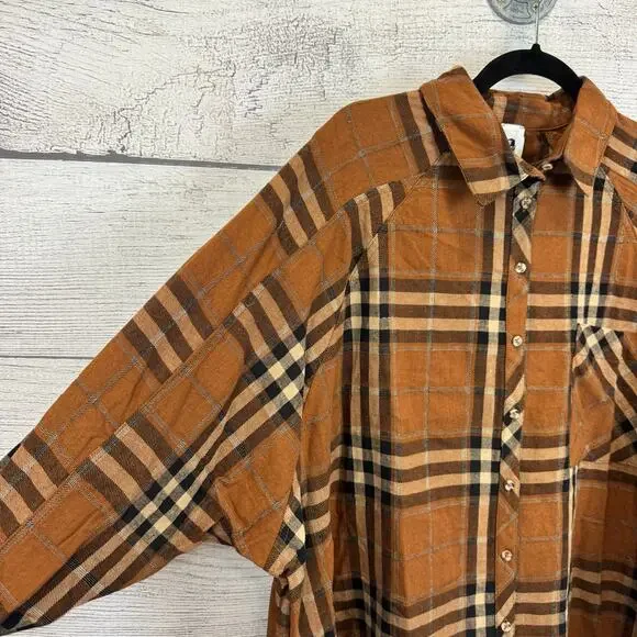 Flawless Plus Size Tan Plaid Button Up Flannel Top Size Large - Picture 2 of 8